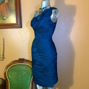 Vintage Cache One Shoulder Green/Blue Cocktail Dress.  Sz 4